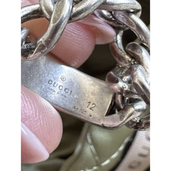 New Gucci Logo Chain Ring Silver Black Enamel Sz 12 IT 6 US - Picture 10 of 10